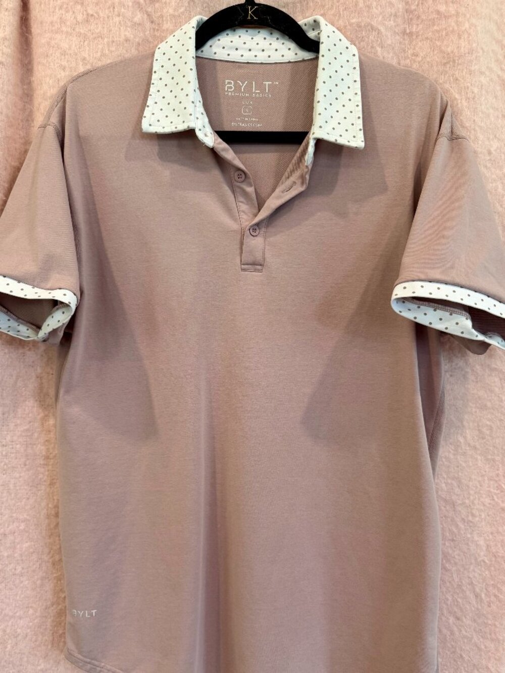 BYLT Premium Basics Drop-Cut LUX Dotted Polo, Size L, dusty pink/polka dot